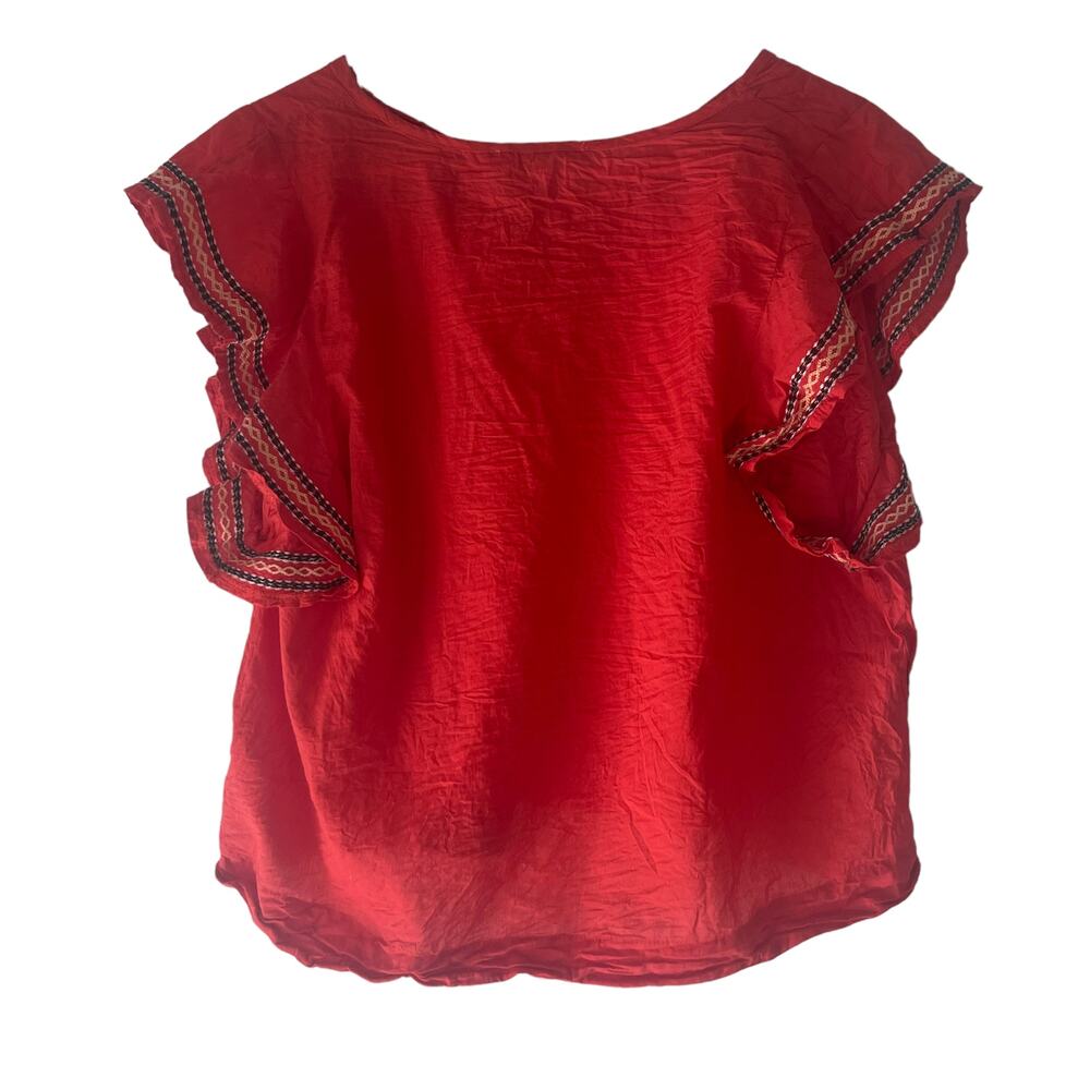 Ellison Women's Size Large Red Embroidered Ruffled Sleeves Blouse‎ - Picture 6 of 10